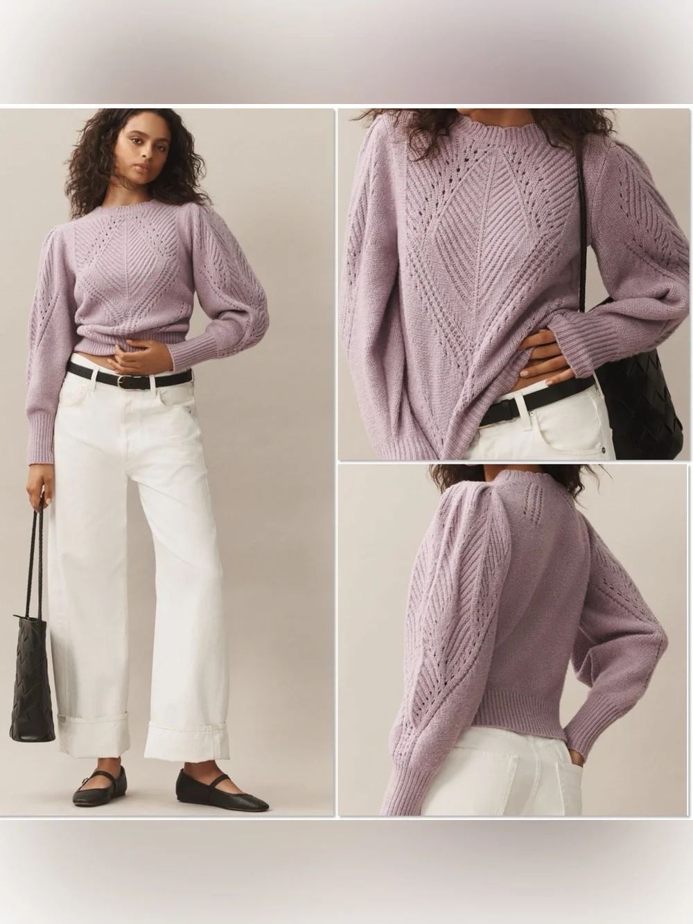 Anthropologie lavender scalloped collar puff sleeve sweater M